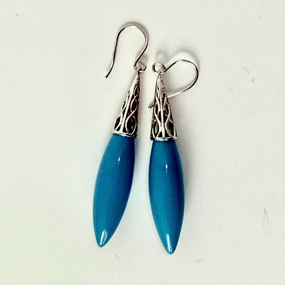 Vintage Sterling Silver Filigree Turquoise Colored Stone Drop Earrings